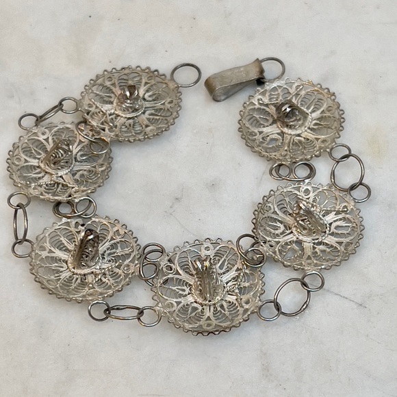 Vintage Mexico .925 Silver Filigree Sombrero Link Bracelet- 7” - Picture 1 of 5